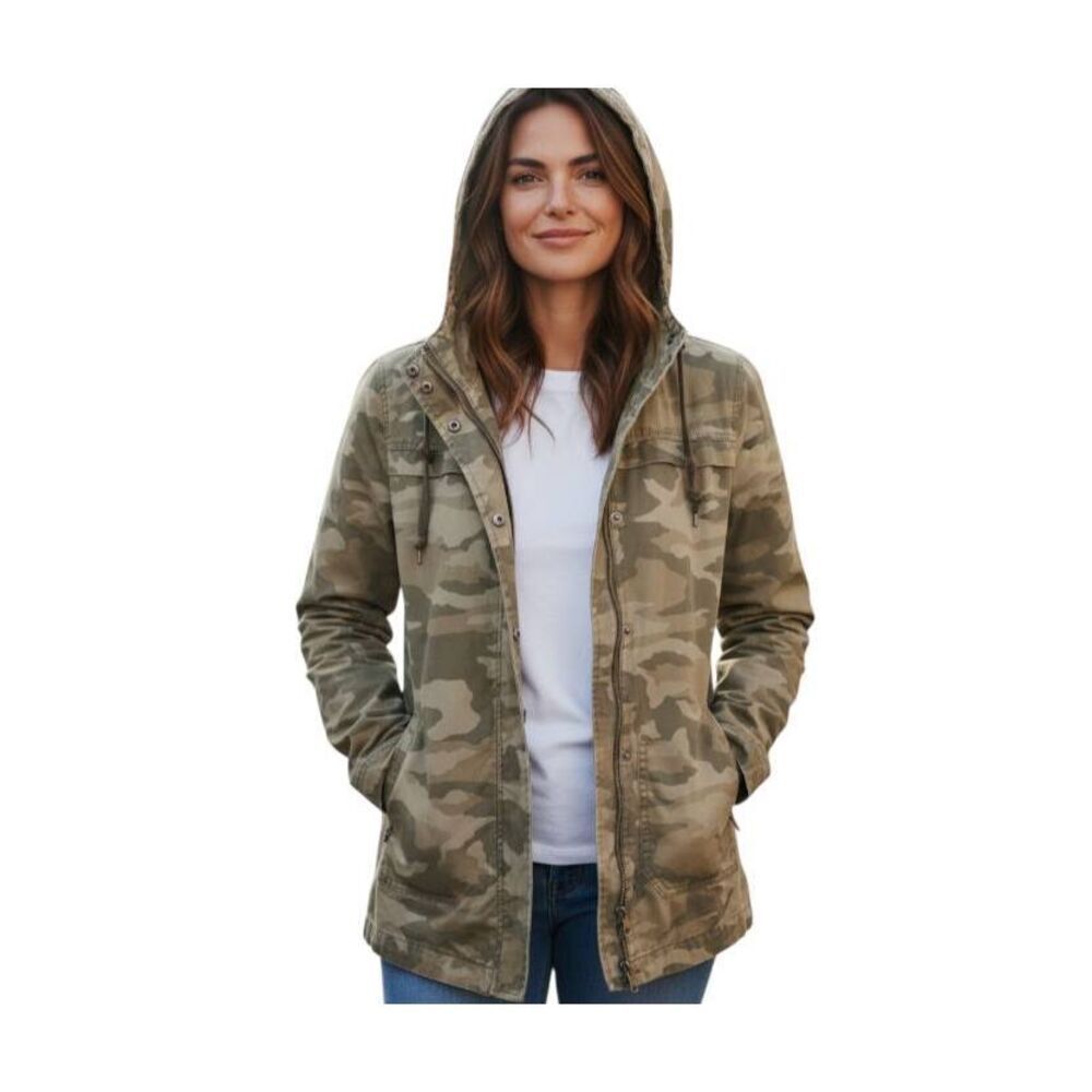 SO CAMO GREEN HOODED UTILITY JACKET SZ.S EUC.